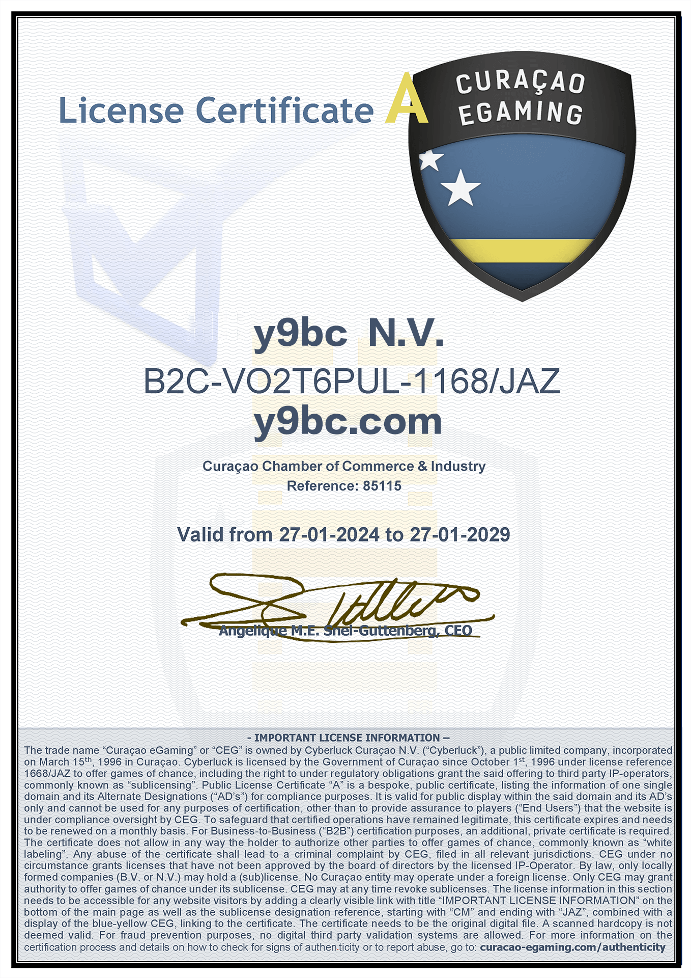 贏久營業牌照證書